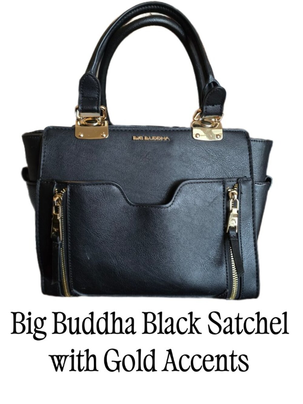 Big Buddha Black Satchel with Gold Accents